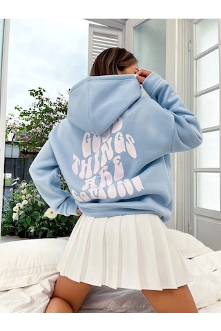 Altamira Unisex Good Things Sırt Baskılı Oversize Kapşonlu Sweatshirt 001