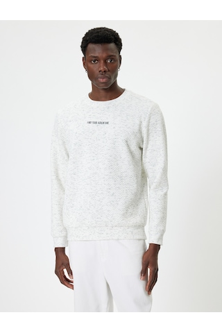 Koton Slogan İşlemeli Sweatshirt Dokulu Bisiklet Yaka Uzun Kollu Beyaz 5wam70031mk Beyaz