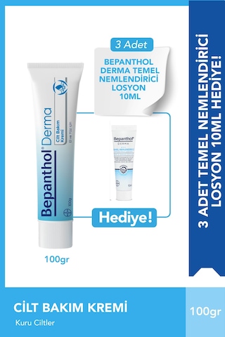 Bepanthol Derma Cilt Bakım Kremi 100 G + Temel Nemlendirici Losyon 3 x 10 ML