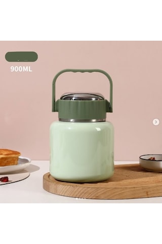 Çelik Mama Termosu Sıcak Veya Soğuk Yiyecekler İçin Öğle Yemeği Termosu 900 Ml - Yeşil Yeşil