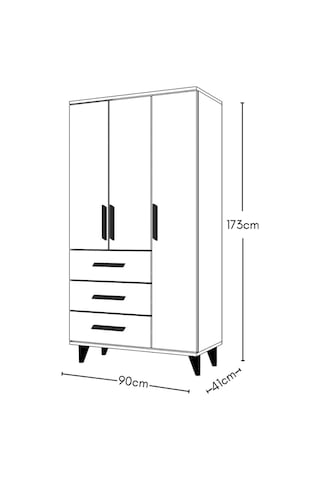 Gm 303-a Ece 3 Kapı 3 Çekmeceli Ayaklı Siyah Kulplu Gardırop