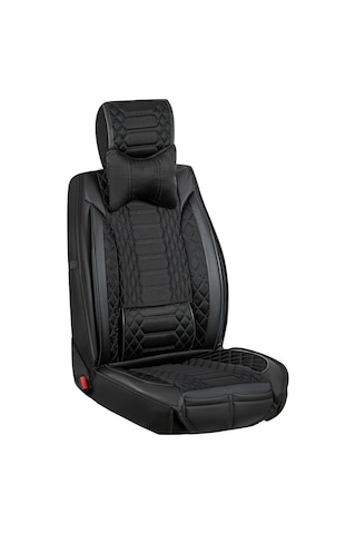 Peugeot 206 Uyumlu Lüks Deri Oto Koltuk Kılıfı Ön Arka Takım Set Tam Siyah Royal Series Fs