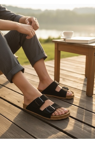 2236-look Life Unisex Çift Tokalı Ultra Hafif Havuz,plaj Ve Günlük Kullanıma Uygun Terlik Siyah