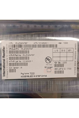 Irlz34npbf 30a 60v To220 Mosfet 10 Adet
