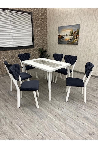 Akuamarin Mutfak Yemek Masası Takımı- 6 Kişilik Mutfak Masa Sandalye Takımı- Mutfak Masası Takımı Siyah