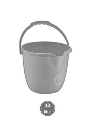 2 Li Bebek Banyo Su Kovası Ve Maşrapası Seti, Saplı Oluklu Kova 13lt Ve Maşrapa 1,5lt Set Gri Gri