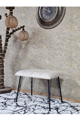 Zafir Metal Siyah Tel Ayaklı 60 Cm Puf Bench - Puf - Bench - Oturak - Mutfak Oturağı - Antre Oturağı Krem