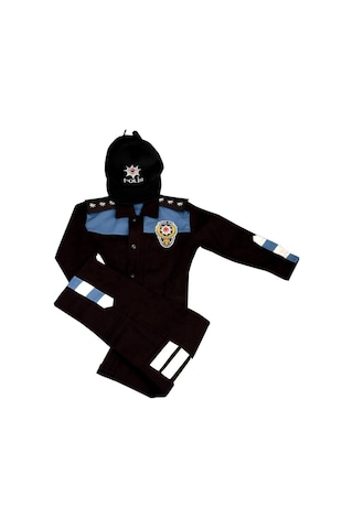 Single Sword Unisex Çocuk Polis Kıyafeti Şapka, Gömlek, Pantolon Takımı 8 Siyah