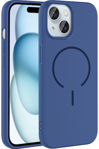 Apple Uyumlu iPhone 15 Kılıf Meta Lansman M-safe Kamera Korumalı İçi Kadife Yumuşak Renkli Süet Silikon Lacivert