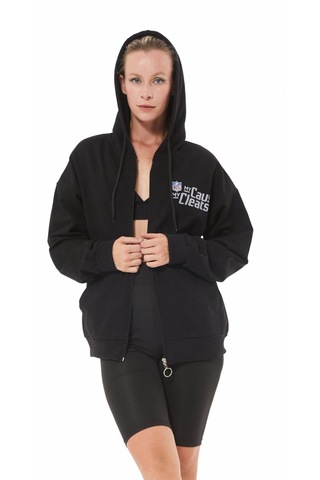 Siyah Kanguru Cep Nfl Baskılı Fermuarlı Sweatshirt Siyah