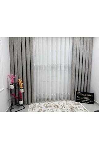 Nivemeshome 400 Diana Şönil Dokuma Vizon 1/3 Pile Fon Perde Apm Vizon