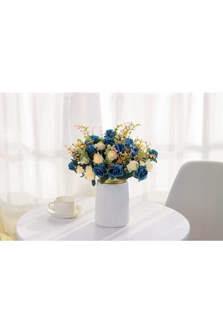 Hangfox 12 Adet Avrupa Stili Simülasyon Gülleri - 6 Dal, 2 Çiçek/dal, Konumu Serbest Ayar, İki Renk Kombinasyonlu, Vazo İçin Uygun