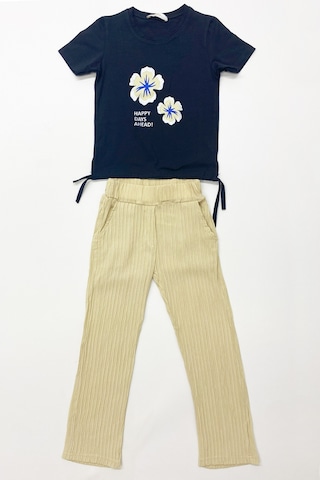 Kız Çocuk Yazlık İkili Takım Çiçek Baskılı E35 Siyah