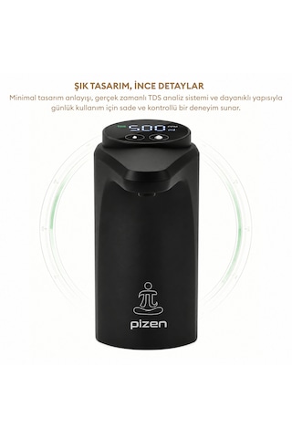 Pizen Flow Usb Şarjlı Otomatik Damacana Su Pompası Tds Ölçer 250ml 500ml 1l 2l Ölçü Özellikli Siyah
