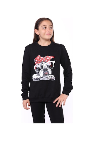 Toontoy Kız Çocuk Köpek Figür Baskılı Sweatshirt Siyah