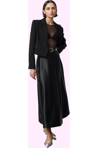 Ersefa Kadın Maxi Etek Yüksek Bel A Line Kesim Polyester Yazlık Günlük K Siyah