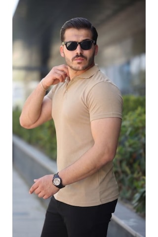 Efnaz Style Erkek Kısa Kollu Yakalı Tişört Bej