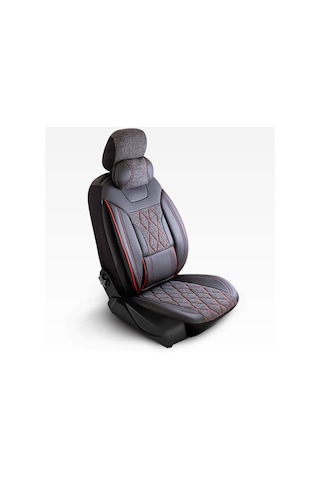 Panda Marmaris Serisi Keten Kumaş Oto Koltuk Kılıfı - Siyah - Kırmızı