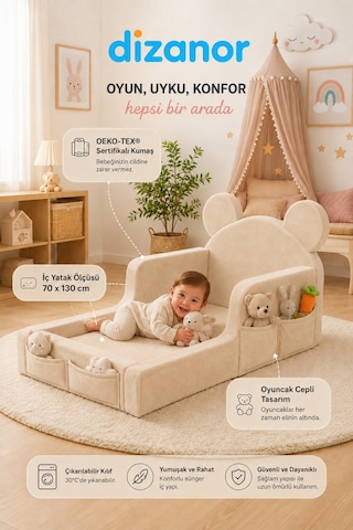 Luxury Tedyy Baza Ve Başlıklı Montessori Full Sünger Yatak Seti