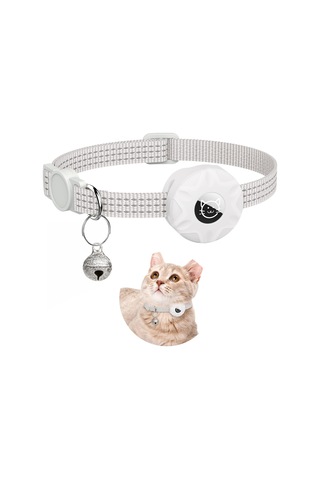 Geeroyoo Kedi İzleyici Airtag Kordonu Silikon Kılıf, Yansıtıcı Işıklı, Güvenli Kilitli, Ayarlanabilir Nylon Tasarım Beyaz