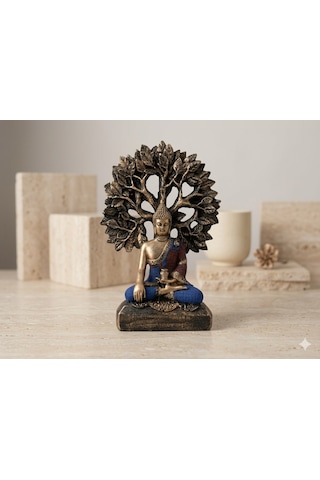 Yaşam Ağacı Altında Meditasyon Yapan Buddha Biblosu Bronz Görünümlü Dekoratif Masa Ve Salon Süsü Yaşam Ağacı Altında Meditasyon Yapan Buddha Biblosu Bronz Görünümlü Dekoratif Masa Ve Salon Süsü