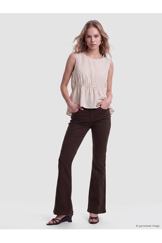 Lcw Vision Beyaz Bisiklet Yaka Peplum Bluz