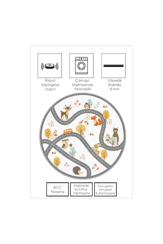 West Home Makinede Yıkanabilir Kaymaz Taban Leke Tutmaz Yuvarlak Çocuk Halısı Oyun Matı Wh 553 White Yuvarlak Beyaz