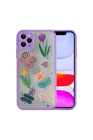 Apple iPhone Uyumlu iPhone 11 Pro 5.8inç Kamera Korumalı Çiçek Desenli Silikon Kılıf- 5775 Gri