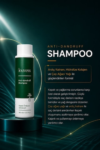 Louvess Kepek Önleyici Şampuan Çay Ağacı ve Ardıç Katranı İle Güçlendirilmiş Kepek Karşıtı Şampuan 400 ML