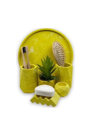 Pastel Sarı Beton Banyo Seti Sarı