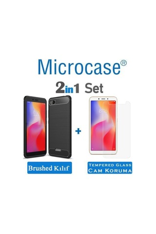 Microcase Xiaomi Redmi 6A Brushed Carbonfibersilikontpu Kilif+Cam 277550567 - Seçenek / Cam Koruma-Cam Istiyorum