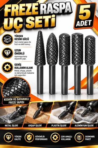 Karbür Freze Uç Seti 5 Parça 6 Mm Şaft Metal Ahşap Alüminyum Pl
