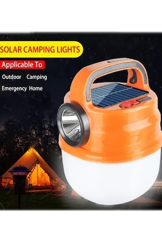 Güneş Enerjili 50 Watt 5 Mod Kamp Lambası Acil Durum Feneri Güçlü Turuncu