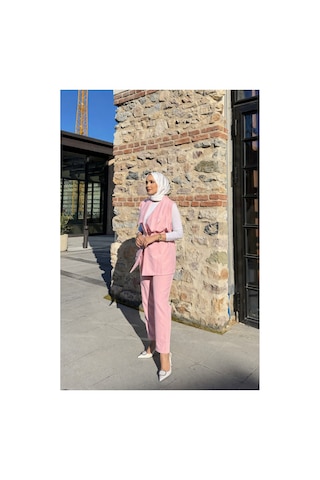 Riella Butik Sera Yelekli Takım Pembe