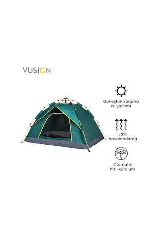 Vusıgn Otomatik Kamp Çadırı 2-3 Kişilik 205x205x115 Cm Kolay Kurulum Suya Dayanıklı Kamp Çadırı Vs4002-gn Yeşil