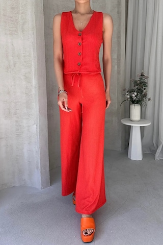 Kienor Nido Moda Yeni Sezon Kadın Yüksek Bel Rahat Pantolonlu Kolsuz Yel Turuncu