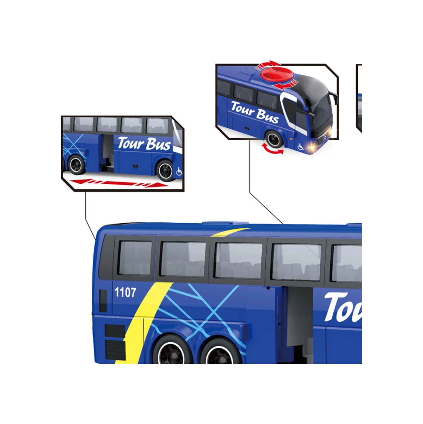 Oyuncak Sürtmeli Işıklı Sesli Üstten Yönlendirmeli Otobüs Mavi