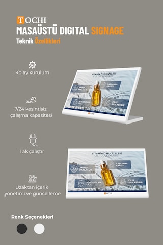 Tochı Masaüstü Digital Signage 14 İnç Android Dokunmatik Reklam Ekranı, Wi-fi Bluetooth, Yatay Model, Siyah Beyaz