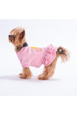 Pembe Arosa Nivalis Çiçek Nakışlı Kedi Köpek Elbisesi Köpek Kıyafeti Kedi Kıyafeti