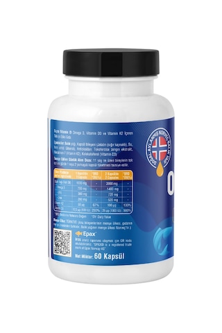Supra Vitamin Omeg-3 Balık Yağı 1400 Mg Balık Yağı + Vitamin D3 & K2 60 Softgels
