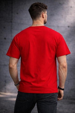 Herkesemoda Urban Streat Yazı Detaylı Basic T-shirt Kırmızı