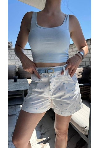 Elora Atelier Puantiye Desen Denim Şort Çok Renkli
