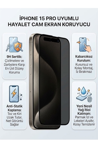 Apple Iphone 15 Pro Ekran Koruyucu Hayalet Cam