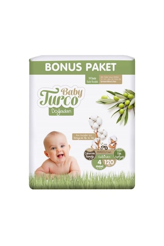 Baby Turco Doğadan Bebek Bezi 4 Numara Maxi Bonus Paket 120 Adet