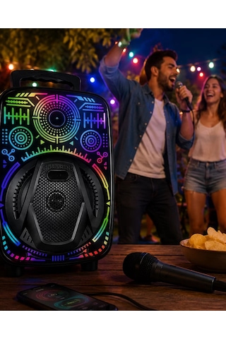 Northcity 8 İnç Taşınabilir Karaoke Hoparlör - Rgb Işıklı Bluetooth Speaker, Mikrofonlu Ev İçi Müzik Sistemi