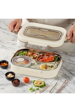 Pazly Paslanmaz Çelik Kahverengi İki Kareli Bento Set, İzolasyonlu Sızdırmaz, Mikrodalga Uygun, Çatal Kaşık Hediyeli Altın, Guangdong, Çin İmalatı Altın