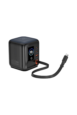 Wiwu Wi-g039 Gan Teknolojili Type-c Kablolu 4 Portlu Masaüstü Çoklu Şarj İstasyonu 100w Siyah