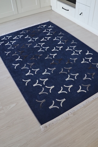 Arte Nakışlı Mavi Kilim Dekoratif Salon Halısıyıkanabili Mavi