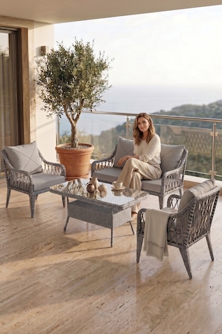 Tulipa Serisi 1.Sınıf 2+1+1 Gri Rattan Gri Minder Bahçe Balkon Oturma Koltuk Takımı