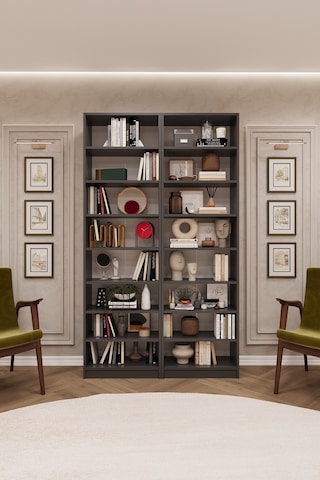 Asra Trend K-16 %100 MDF 120 cm 2 Modüllü Kitaplık 14 Raflı Ofis Dosya Dolabı Koyu Gri